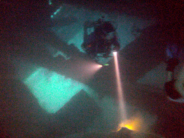 Penetrating the wreck's cargo holds.