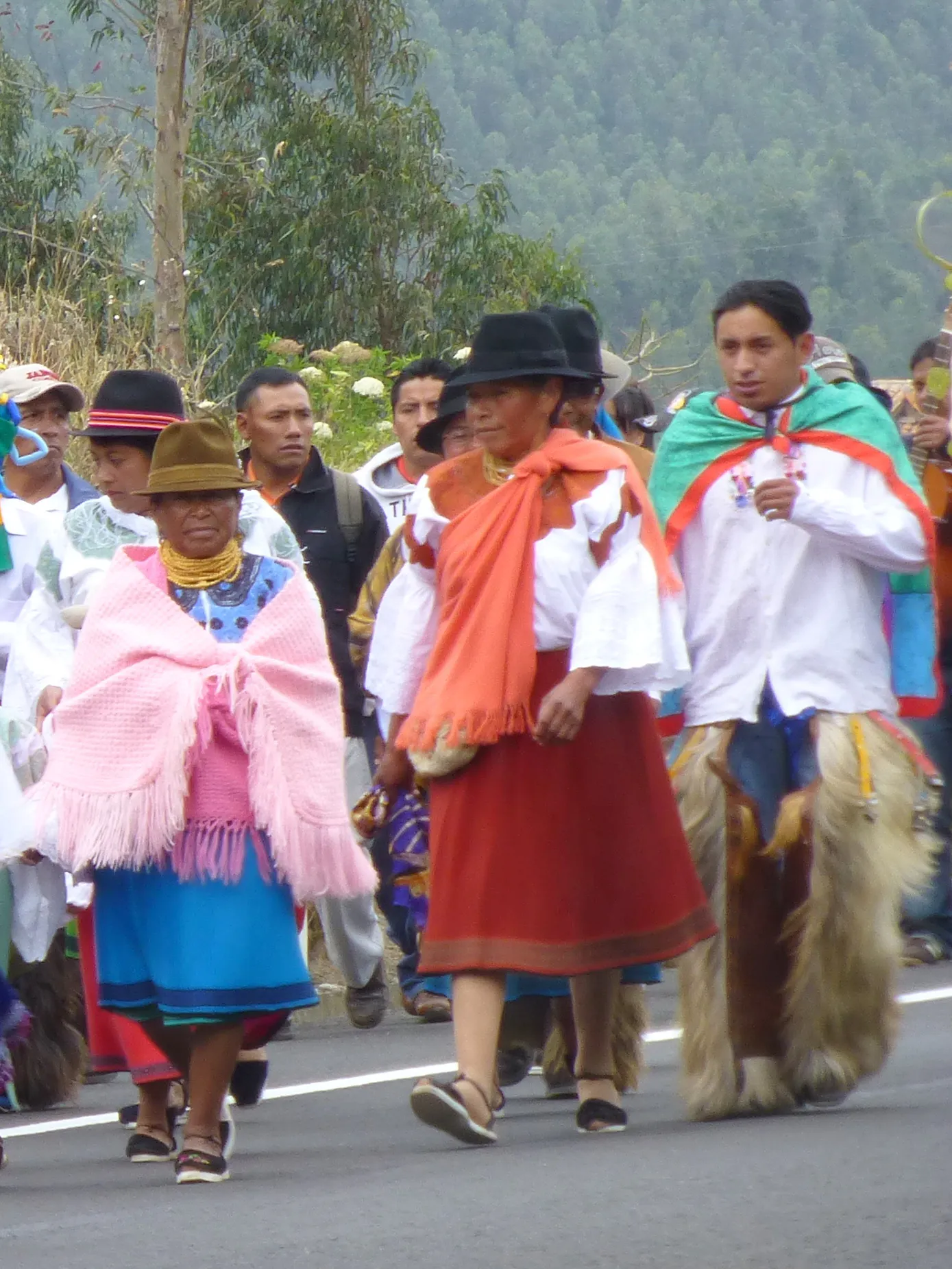 Encountering a fiesta / procession on the road to Otavalo.
