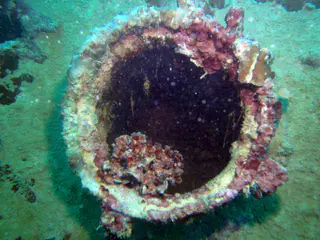 Ventilation Pipe rising above the main deck of the WWII Wreck Nagisan Maru.