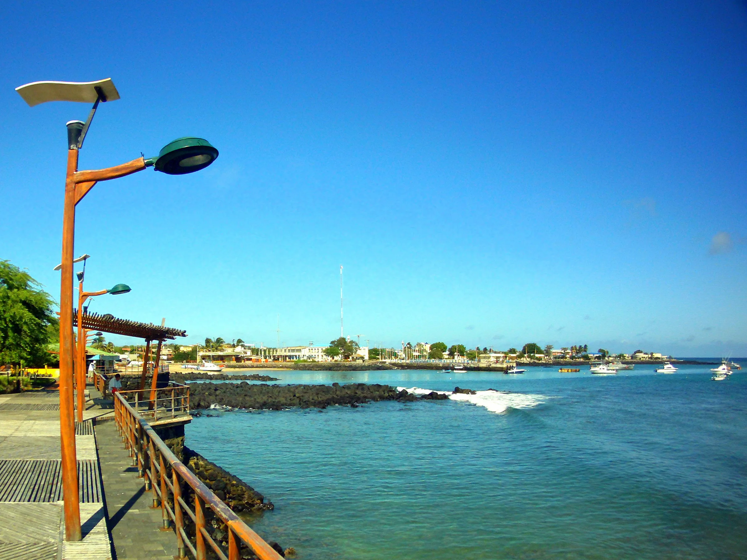 July 6, 2012. View on a clear day along the waterfront - Puerto Baquerizo Moreno, San Cristobal Island.