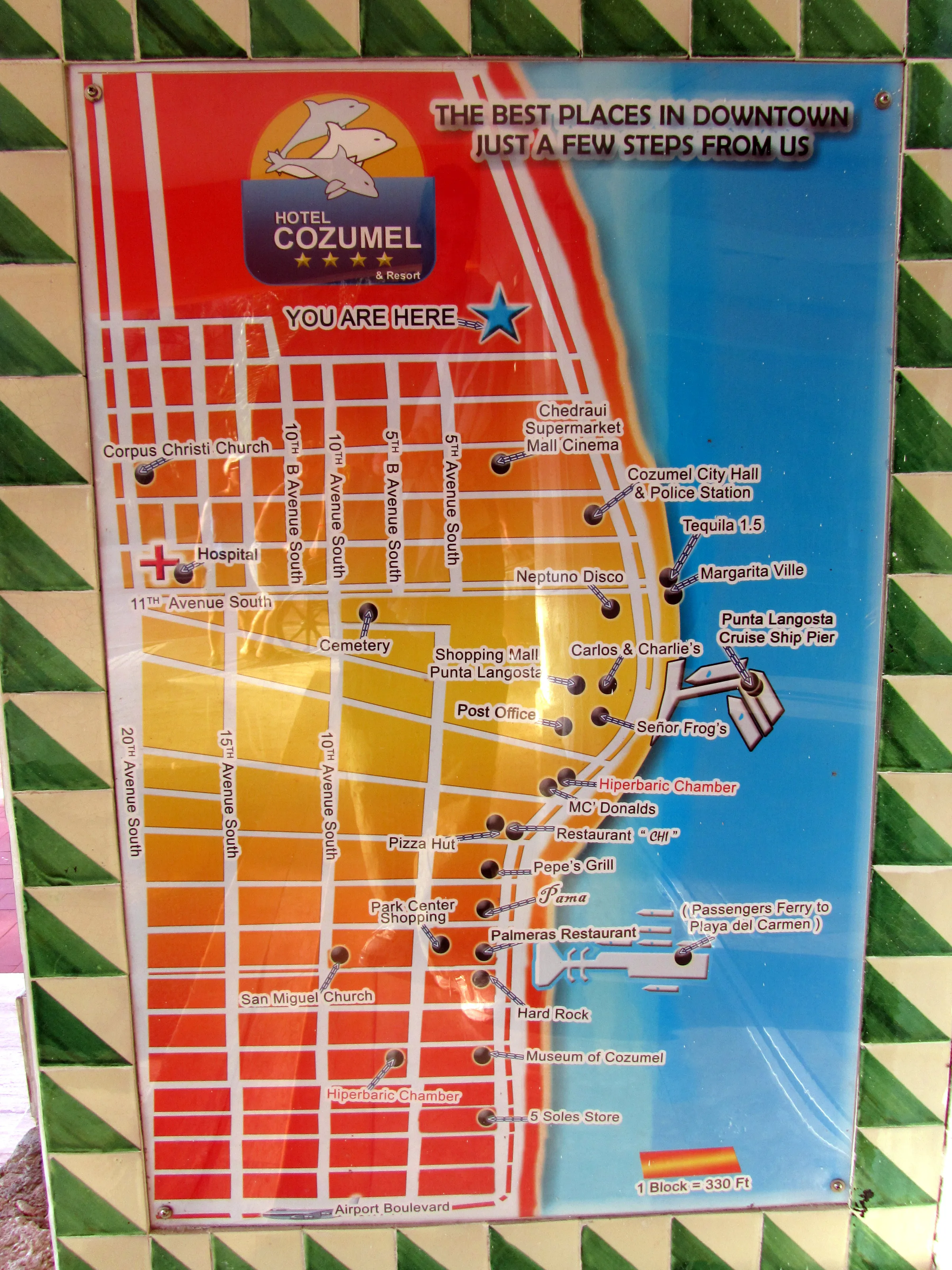 Map of the city surrounding the Hotel Cozumel.