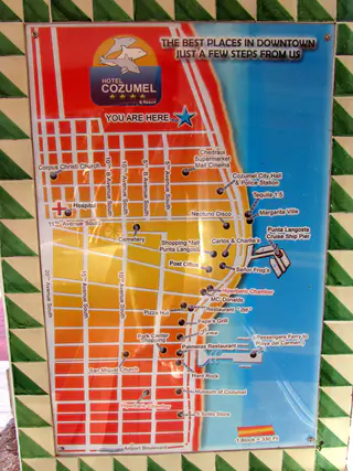Map of the city surrounding the Hotel Cozumel.