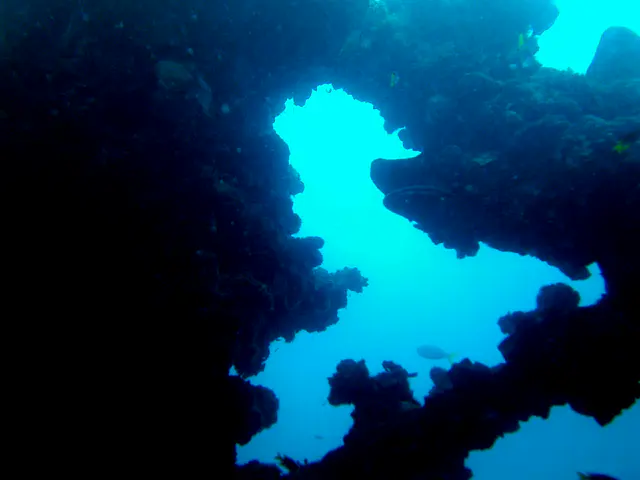 View through the ship's upright of the WWII Wreck Nagisan Maru.