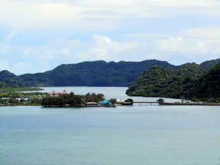 Looking toward Koror and Fish 'n Fins from the Elilai Restaurant.