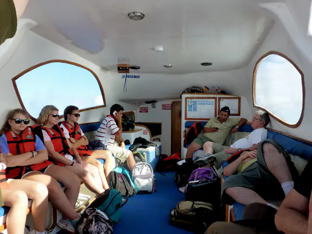 Passengers on the 2 hour plus Red Mangrove ferry boat ride from Santa Cruz to Floreana Islands.