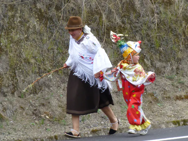 Encountering a fiesta / procession on the road to Otavalo.