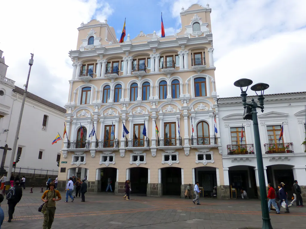 Hotel Plaza Grande is housed in a renovated colonial building on the square in old Quito.  According to the Plaza Grande Hotel's website, "Quito was declared a UNESCO "World Heritage Site" in 1978, thanks to its historic center, which is the largest and best preserved in Latin America. The colonial center of the Franciscan city of Quito is a treasure trove of baroque art and architecture, including buildings, churches, monasteries and narrow streets that reflect Ecuador's unique blend of indigenous and Spanish cultures."