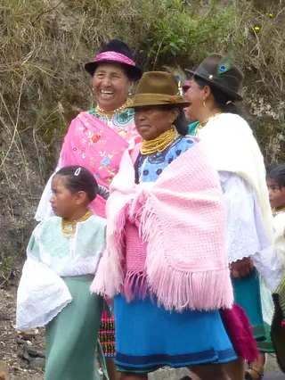 Encountering a fiesta / procession on the road to Otavalo.