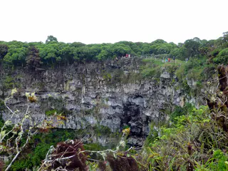 Collapsed volcanic crater on the east side of the road. Looking back toward the entry area.