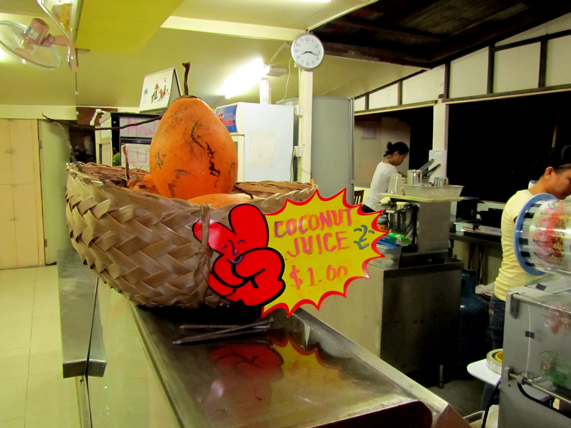 "I Love Noodles" Restaurant serves coconut juice! Three cheers for them!