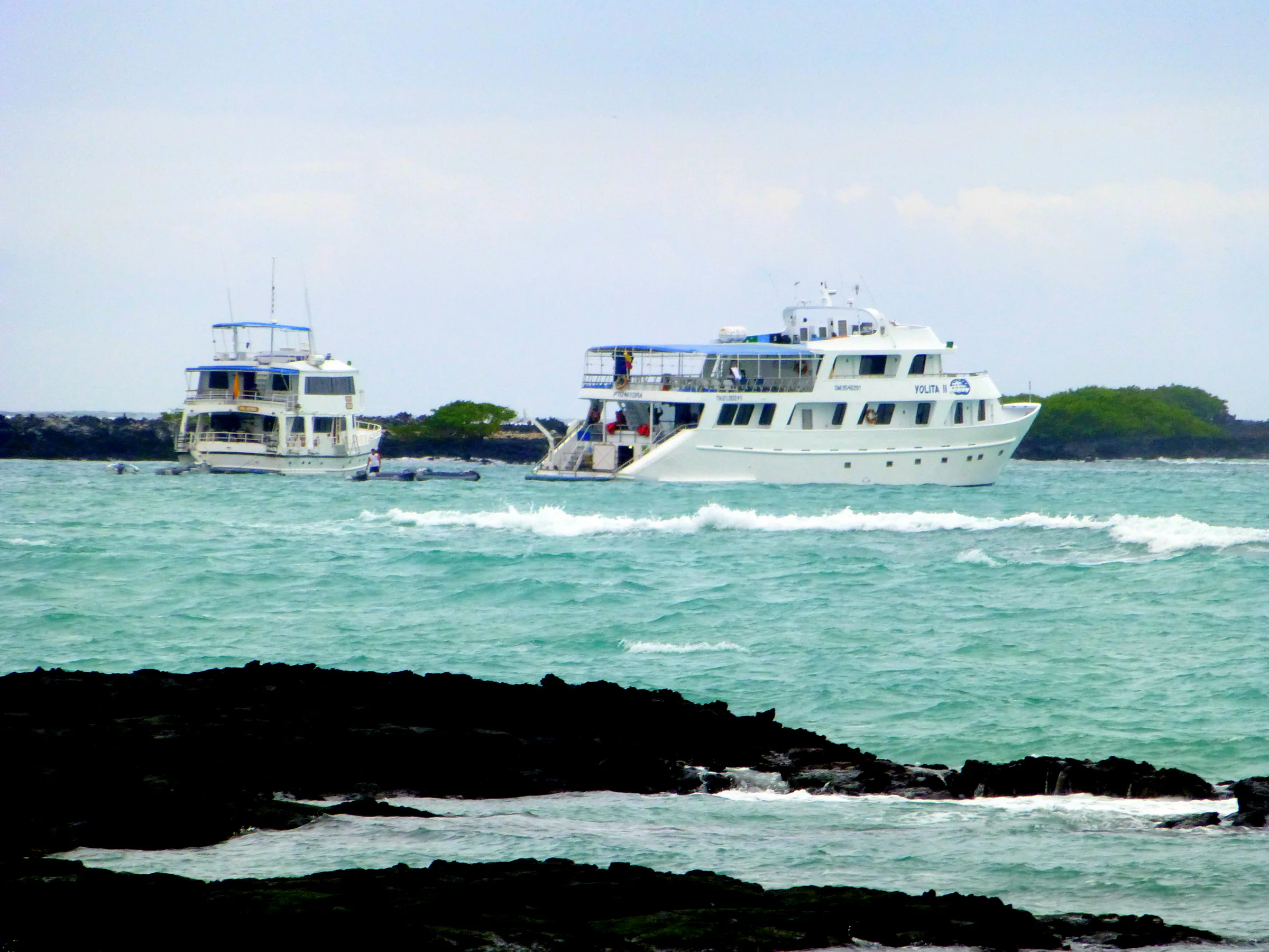 Cruise boats moored for the night in the waters in front of our Lodge.