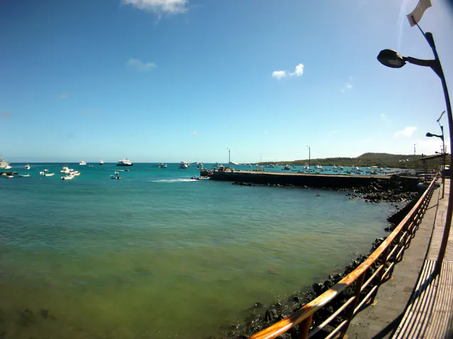 View on a clear day along the waterfront -  Puerto Baquerizo Moreno, San Cristobal Island.