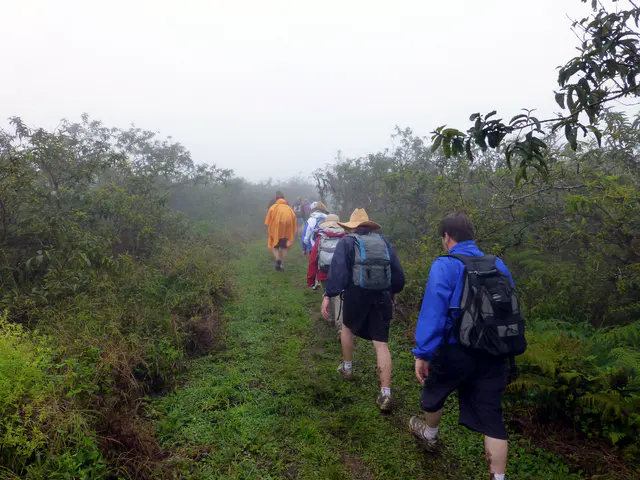 Hiking along the crater's rim.