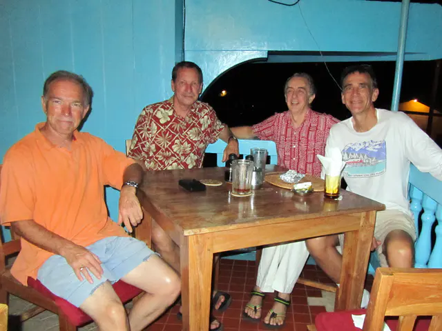 Kramer's Restaurant, Malakal Harbor, Palau. L to R:  Al Robinson, Bill Ring, Atty. Dave Shadel, & JJB.  Dinner 2011-01-21.