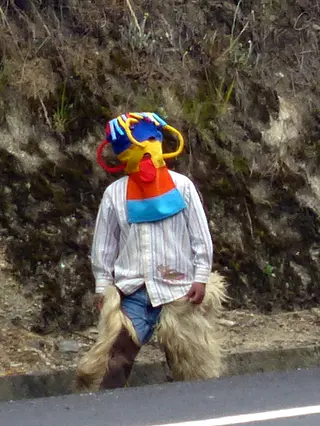 Encountering a fiesta / procession on the road to Otavalo.