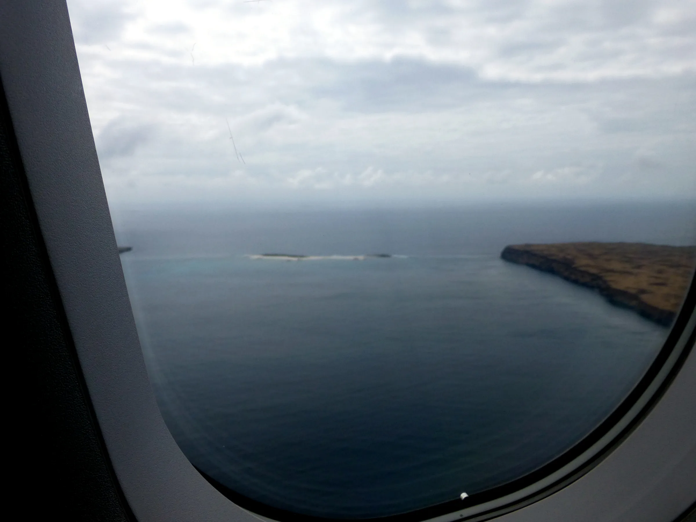 Heading toward the very flat Baltra Island, Galapagos, for a landing there.