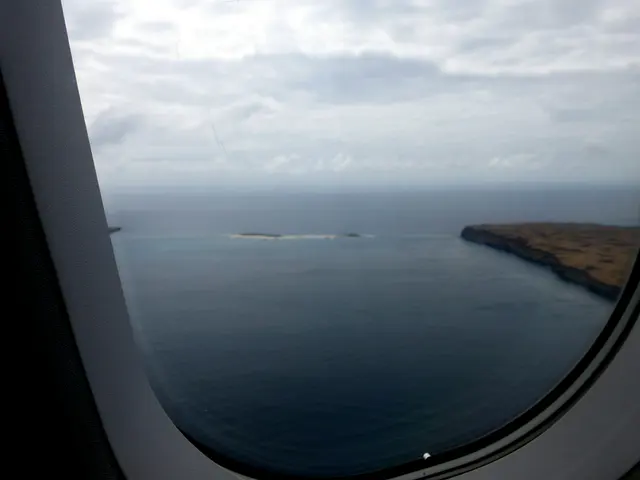Heading toward the very flat Baltra Island, Galapagos, for a landing there.