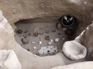 Intinan Museum - Inca artifcats on display in burial chamber exhibit.