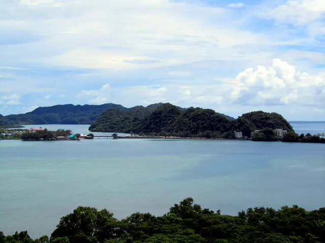 View toward Koror from the balcony of the Elilai Restaurant.