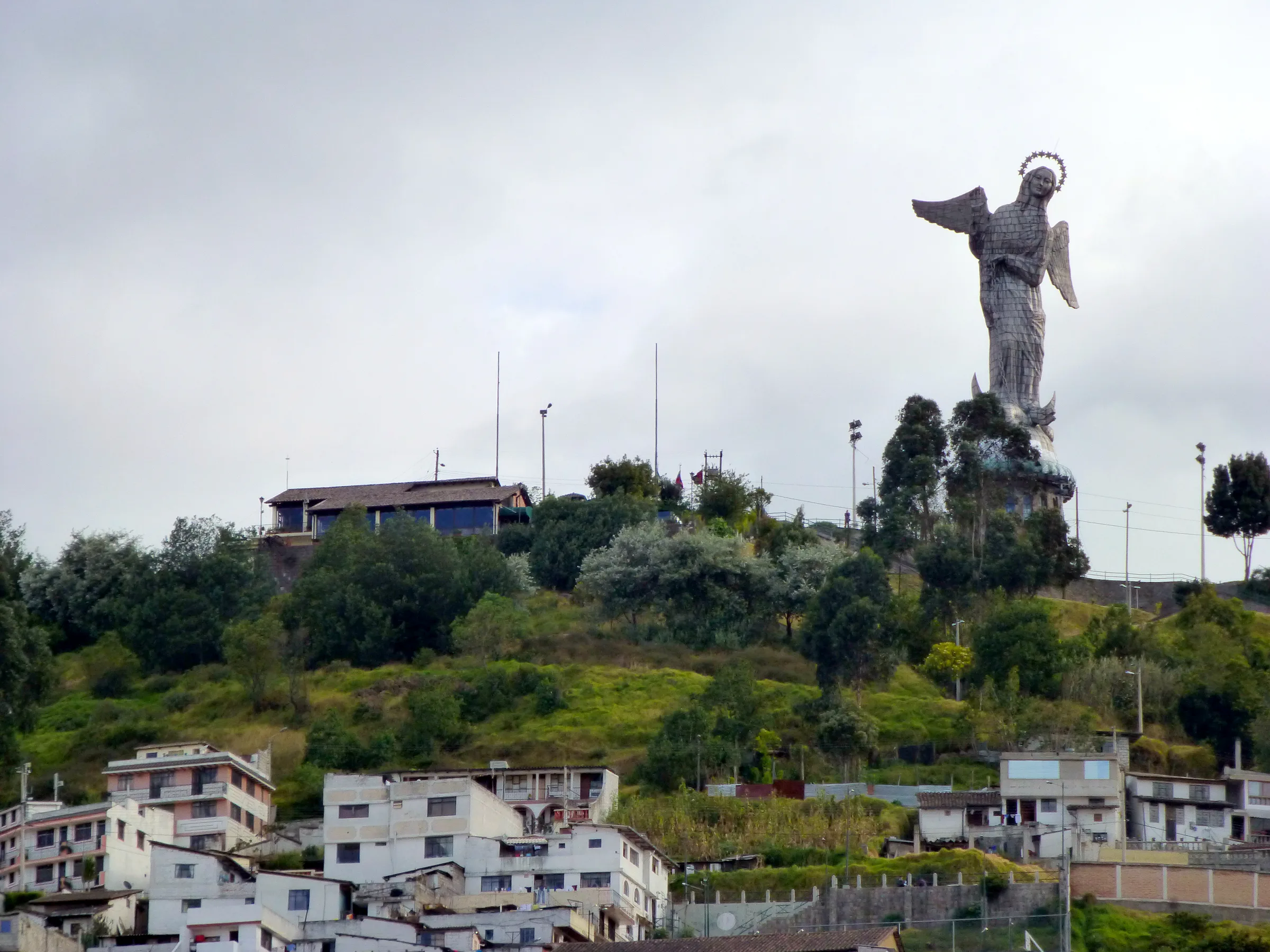 The Pim Restaurant is on the left and the winged Madonna on the right.