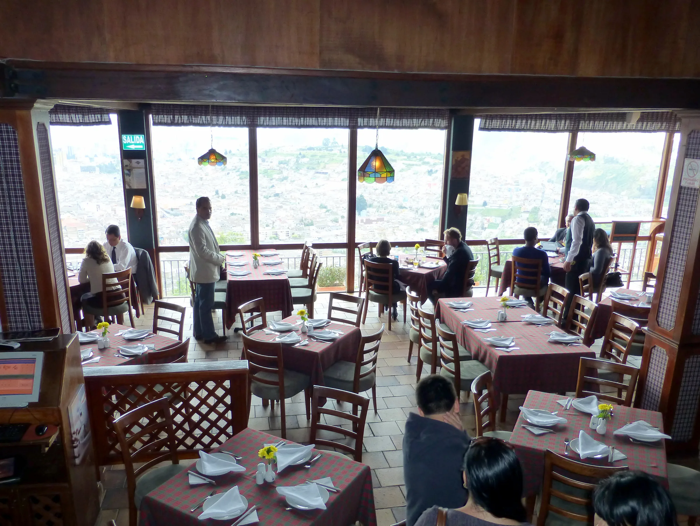 Beautiful view of Quito from our restaurant Pim's, near the top of El Panecillo, 3,016 meters above sea level.