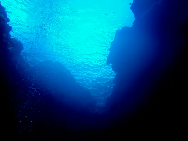Des;ending from the sole reef top entry to the Virgin Blue Hole, Palau