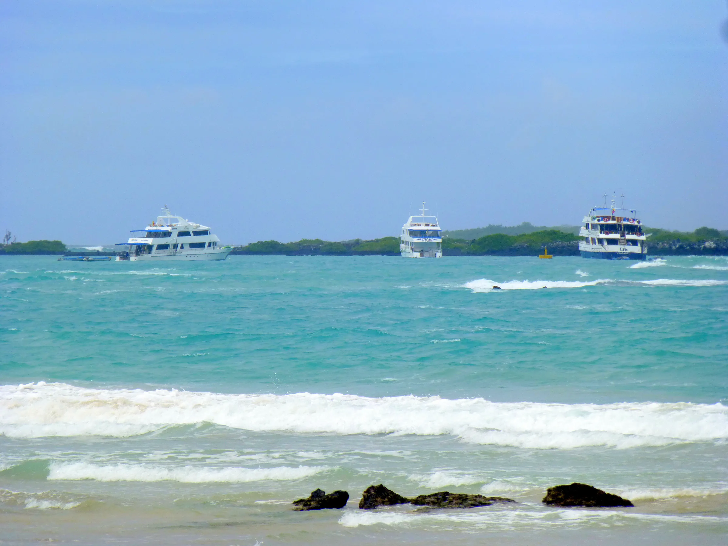 Cruise ships anchored at Puerto Villamil in front of our Lodge.
