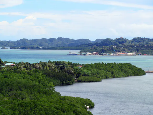 View toward Koror from the balcony of the Elilai Restaurant.