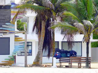 Our lodging was at the adjoining Red Mangrove Divers Lodge.  Our luggage is piled high awaiting room assignments.