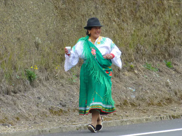 Encountering a fiesta / procession on the road to Otavalo.