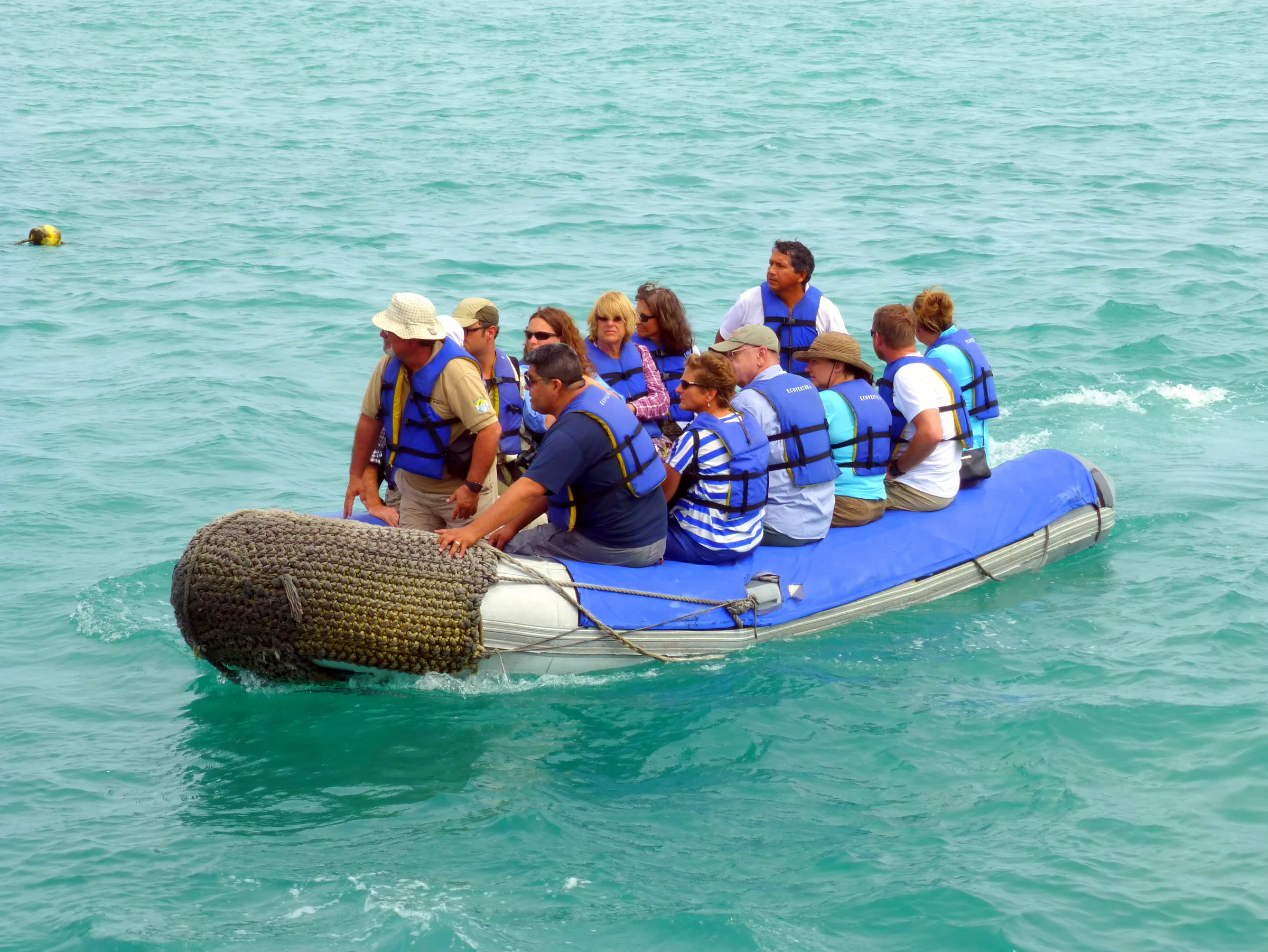 Cruise boat passengers often use inflatable boats such as these to reach shore.