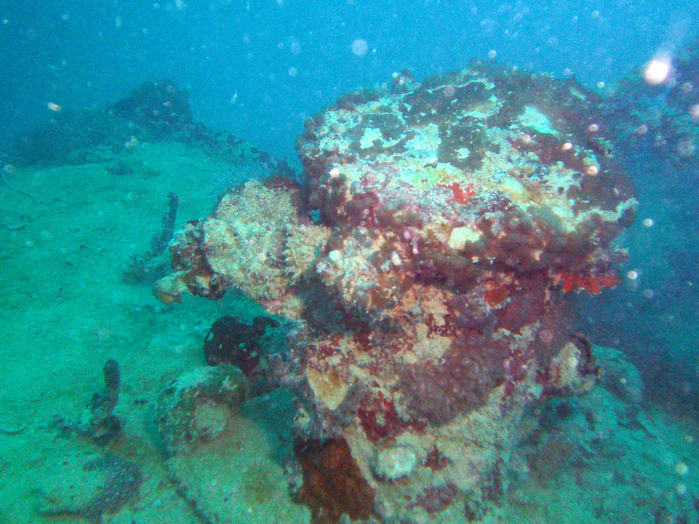 Structure on the main deck of the WWII Wreck Nagisan Maru, looking toward the ship's bow.