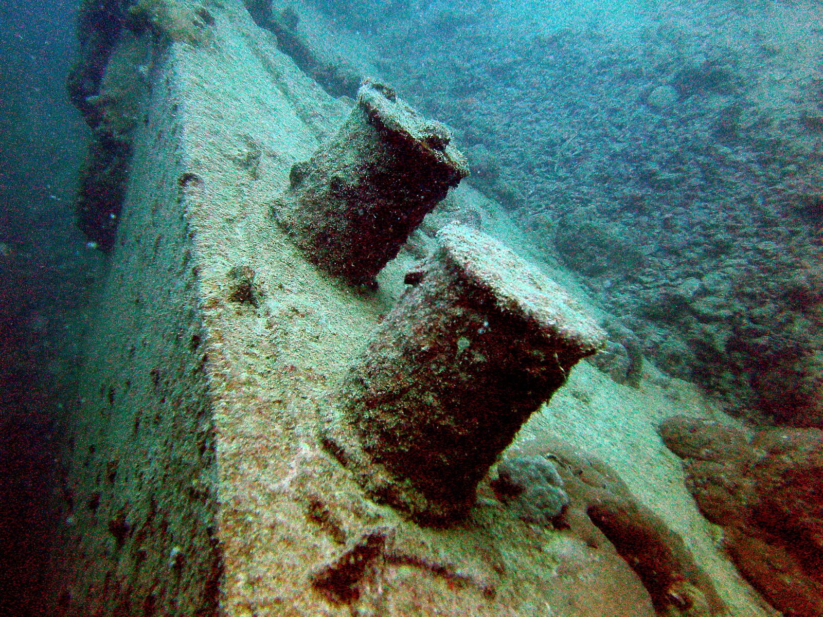 This piece of the LST wreck lies on its side.