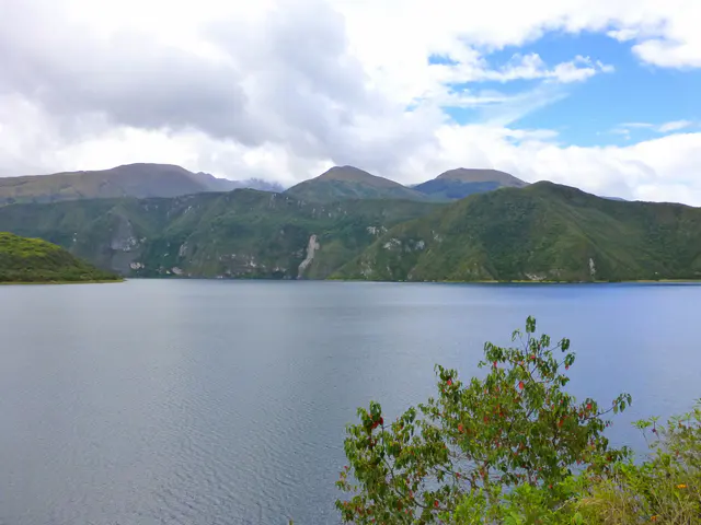Lago San Pablo. Per wikitravel.org website, "San Pablo Lake lies 3.5 km southeast from the center of Otavalo at the feet of the volcano Imbabura. It occupies a tectonic hole that is approximately 4km long and 3km wide. It is one of the most visited lakes in Ecuador. ... The lake is worshipped by the inhabitants of the different communities in its surroundings. There are also some old legends that explain the mythical origin of the lake."