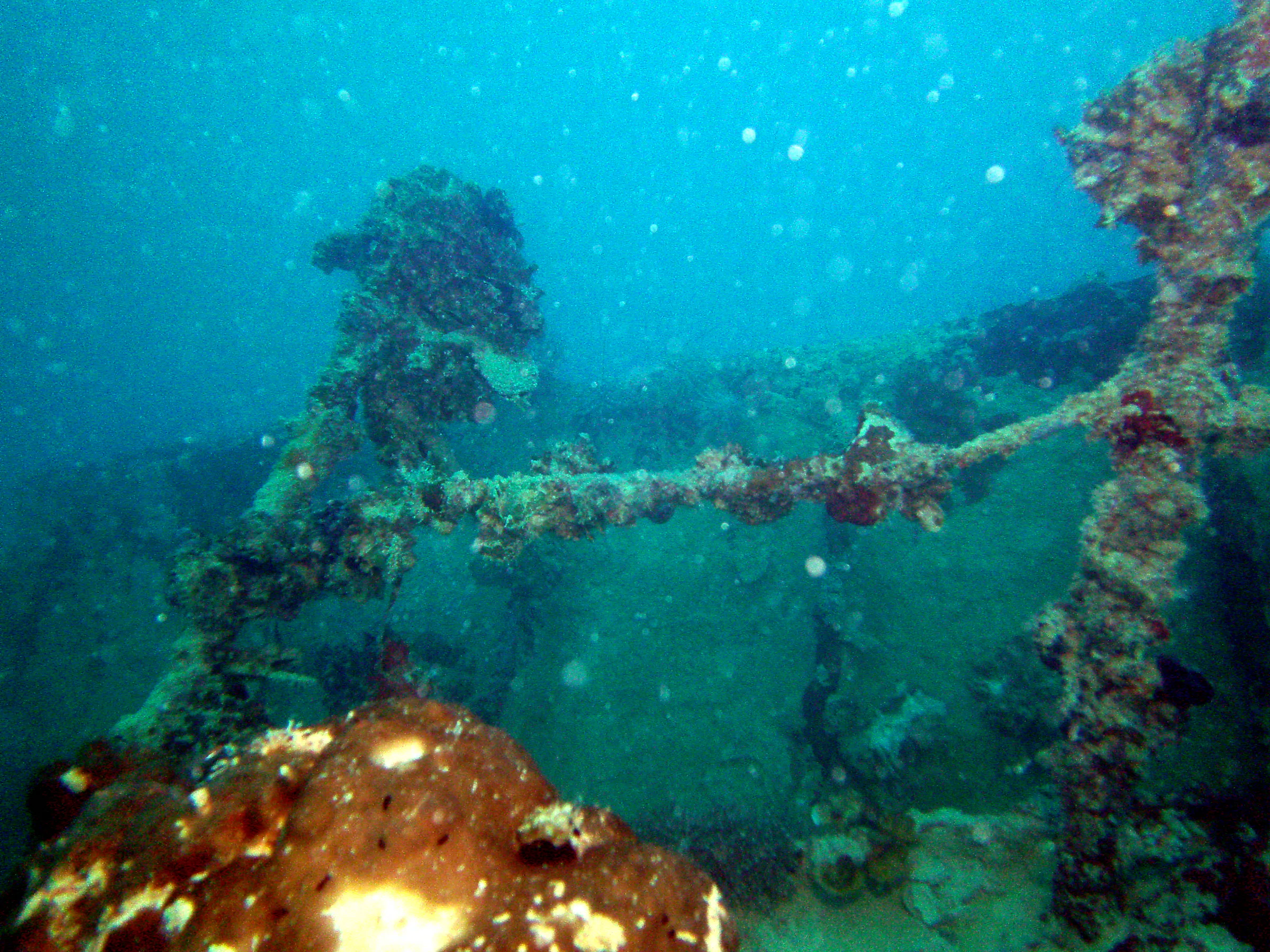 Ship's rail on the main deck of the WWII Wreck Nagisan Maru.