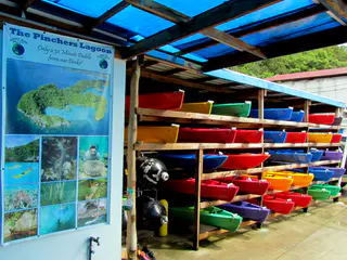 Kayaks for rent at Sam's Tours.  Divers can choose the kayak and snorkeling tour for their last day on Palau, because they cannot safely dive and fly within the same 24 hour period.  We chose to explore the islands by rental car on our last day.