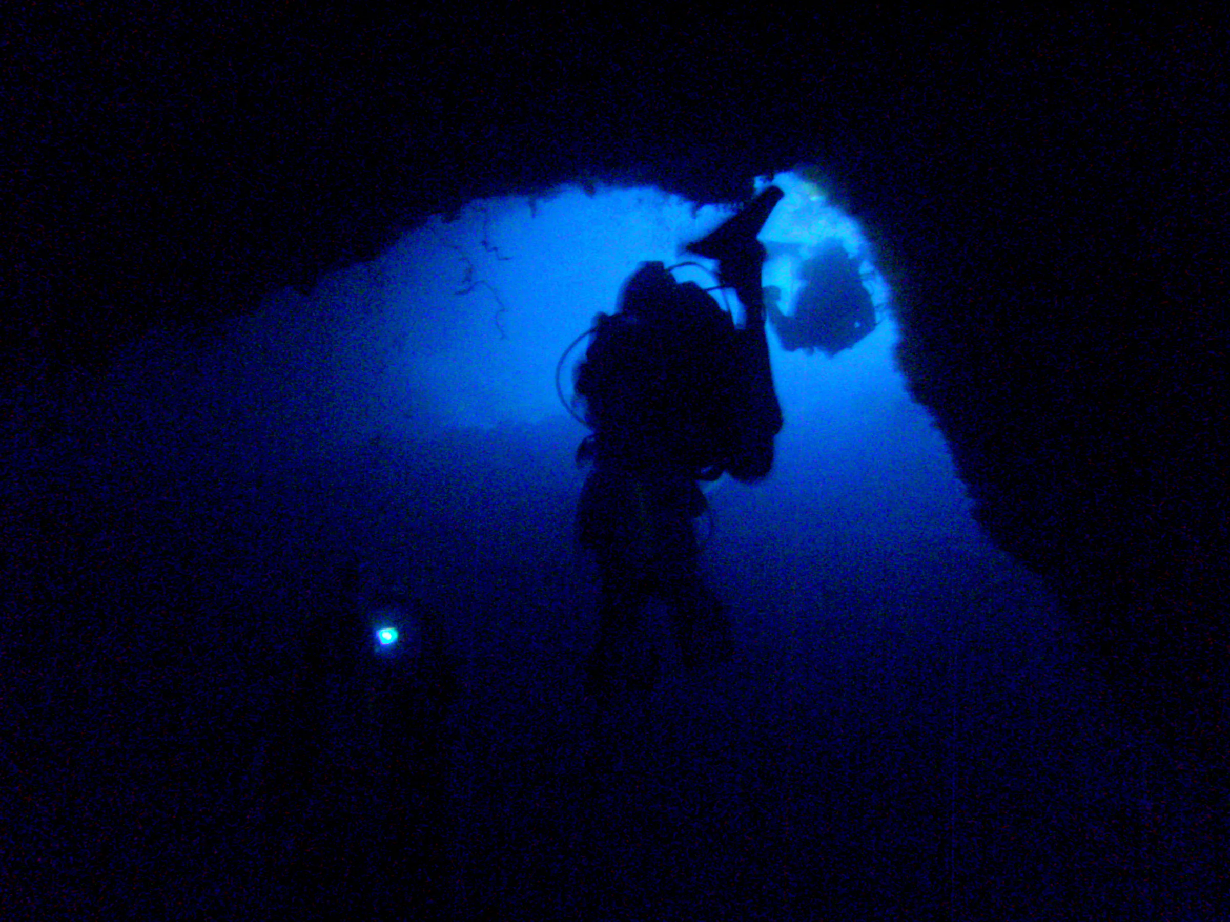 Closing in on the submerged exit from the Virgin Blue Hole, Palau