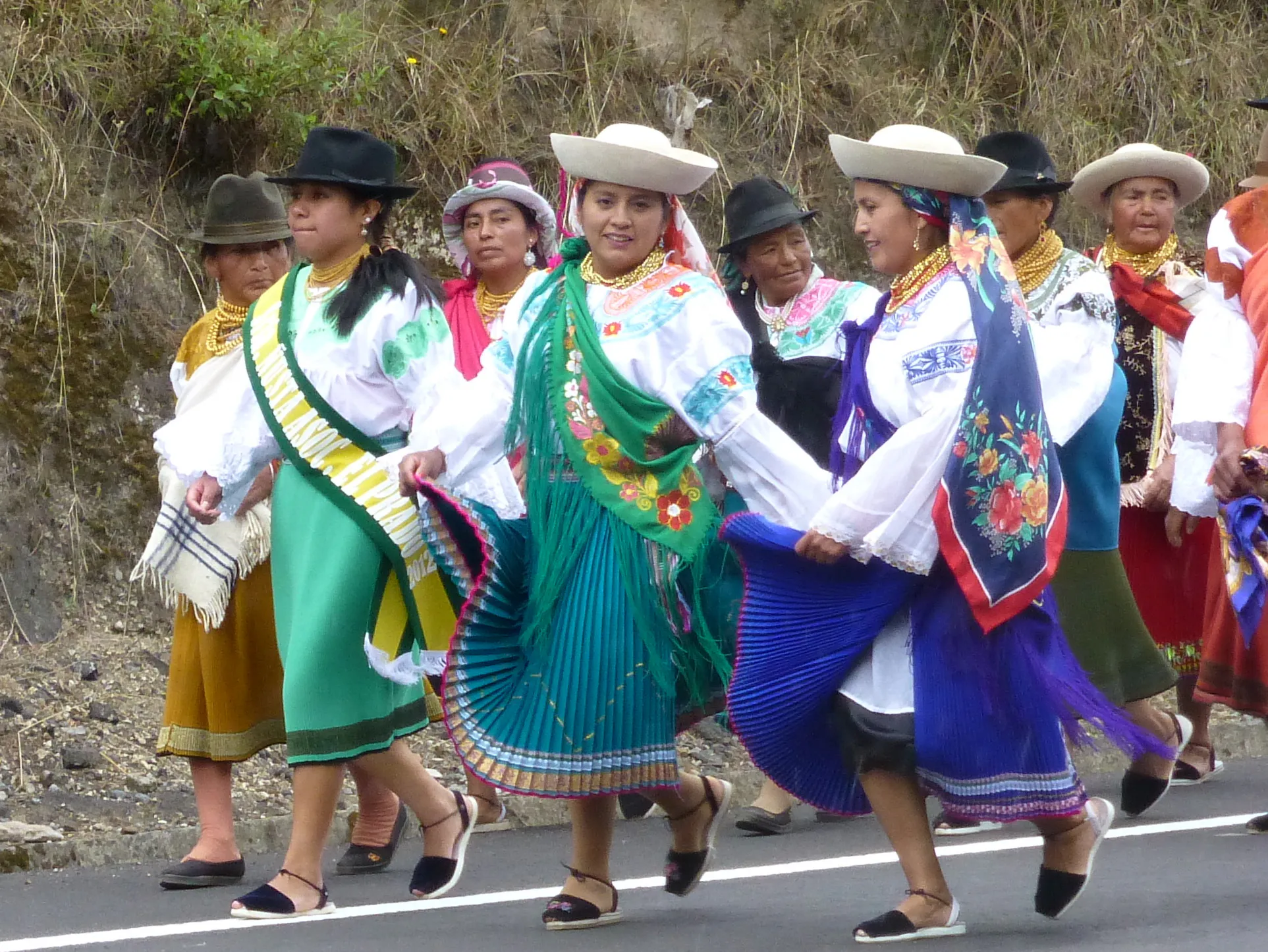 Encountering a fiesta / procession on the road to Otavalo.
