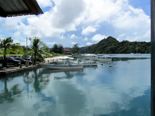 Looking down the public dock to the left of Fish 'n Fins.