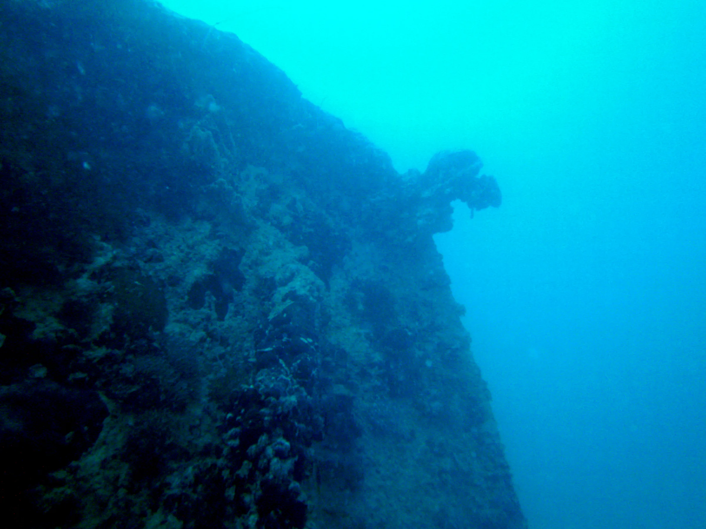 The bow of the ship. The ship rests on its side.
