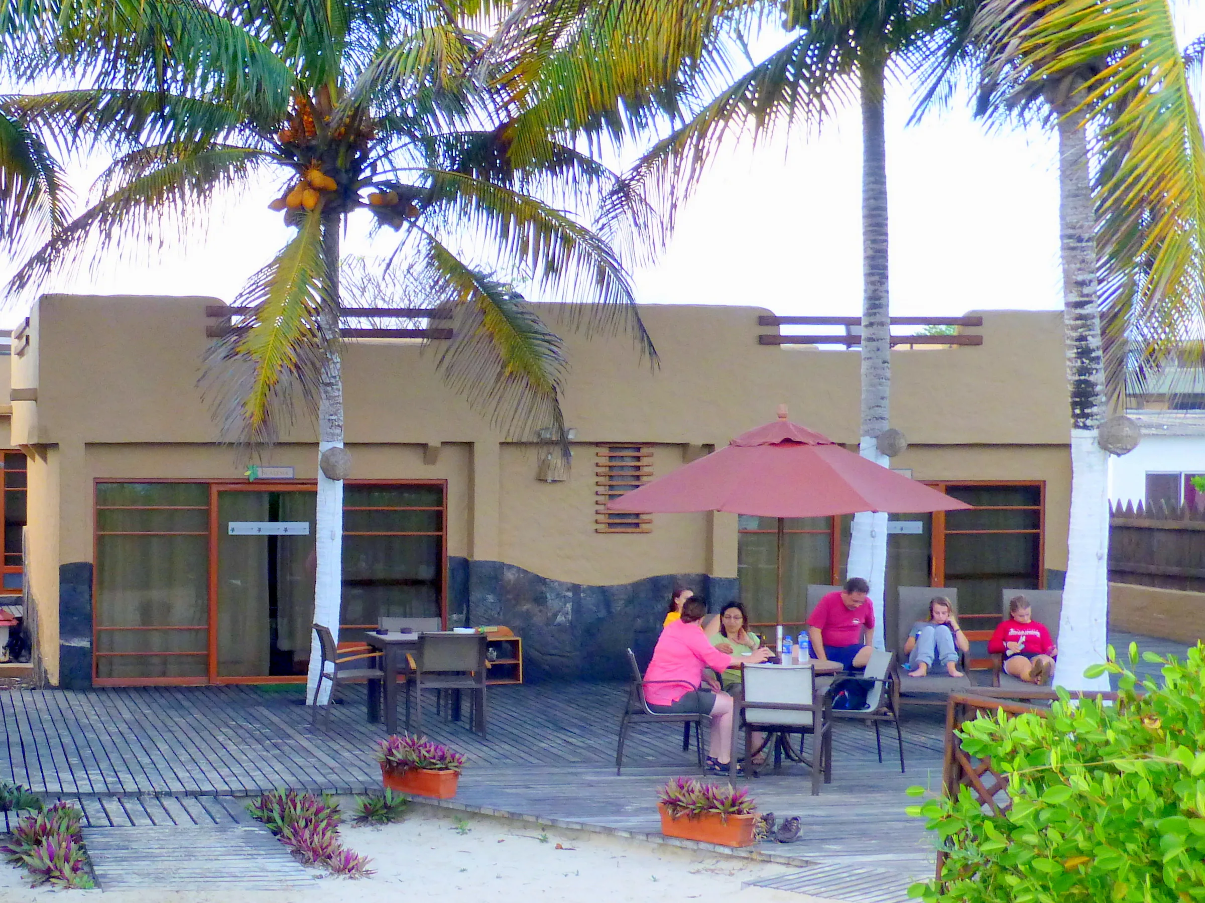 Enjoying the beach front deck at the Red Mangrove Lodge on Isabela Island.