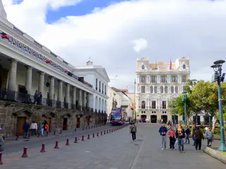 Plaza de la Independencia (Plaza Grande).  Presidential Palace on left, Hotel Plaza Grande straight ahead.