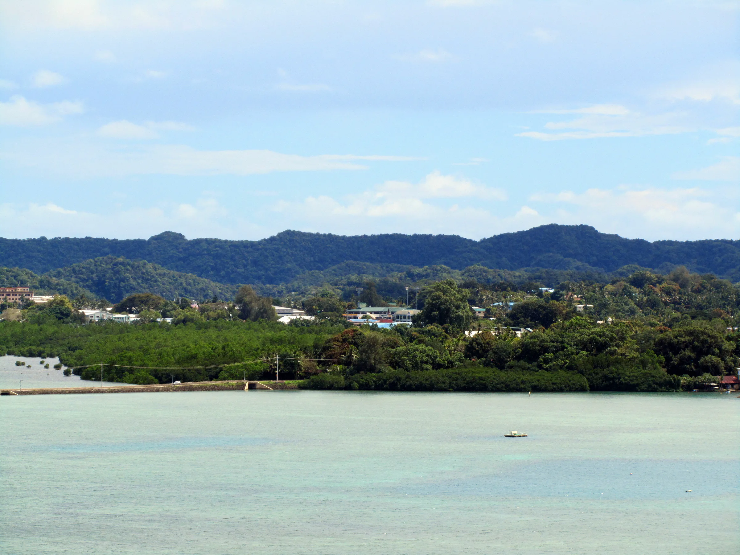 View toward Koror from the balcony of the Elilai Restaurant.