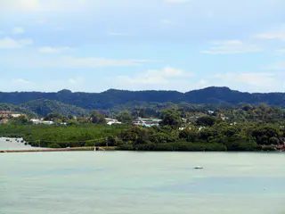 View toward Koror from the balcony of the Elilai Restaurant.
