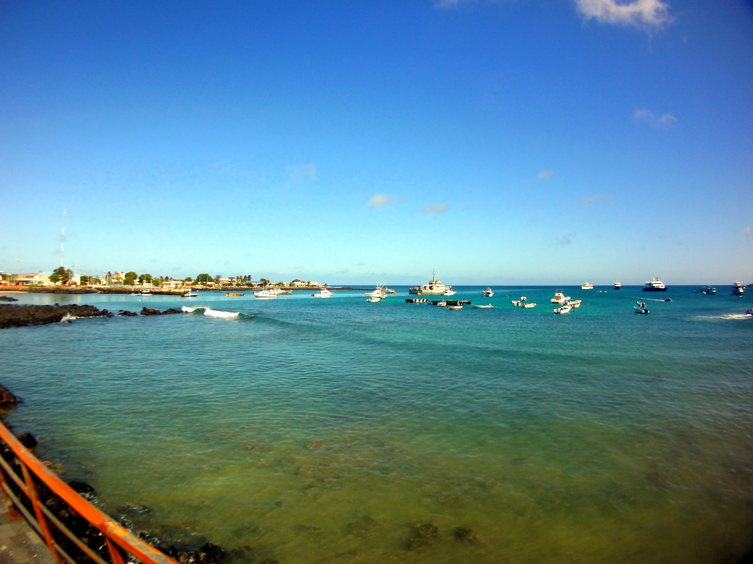 July 6, 2012. View on a clear day along the waterfront - Puerto Baquerizo Moreno, San Cristobal Island.