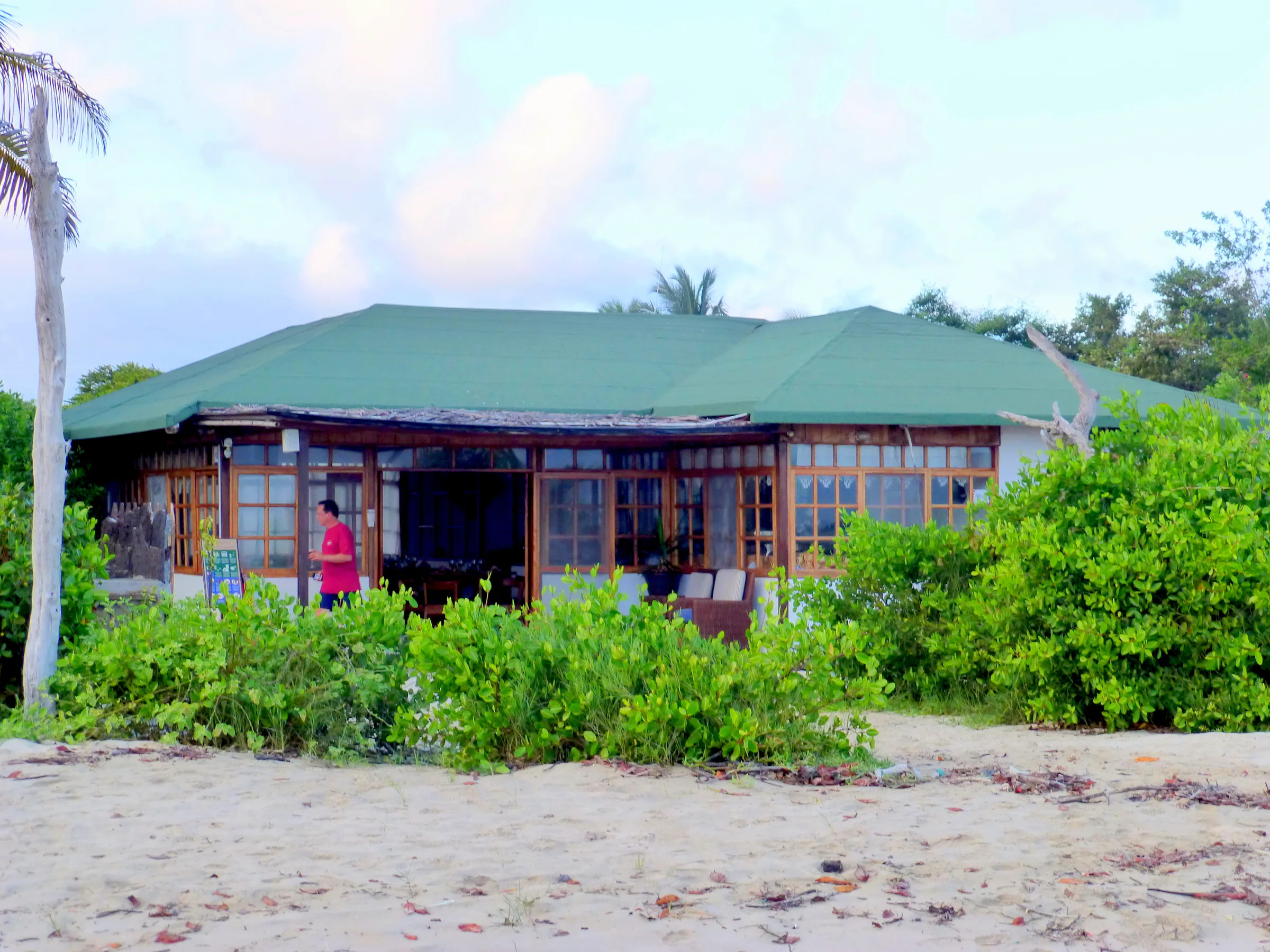 Restaurant & bar at the Red Mangrove Lodge, Isabela Island.  A good sized wave would cause havoc, because this building is built only a few meters above the high tide level.