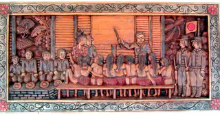 Palauan storyboard displayed at the Judiciary Building. The story relates to the Japanese administration from World War I to World War II.