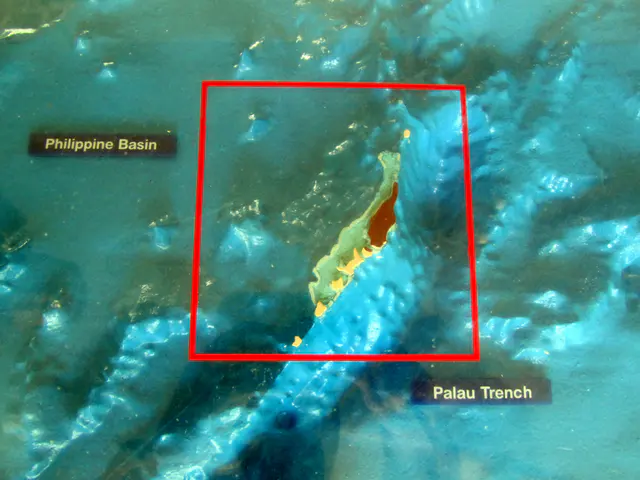 Topographic map of Palau shows it is perched above steep mountain walls that arise from deep within the ocean floor.