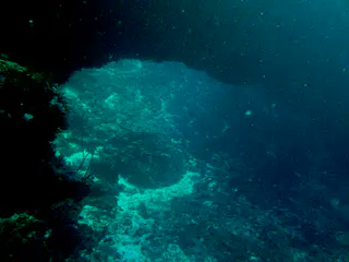 Looking back from open ocean at the pass under the Coral Bridge.